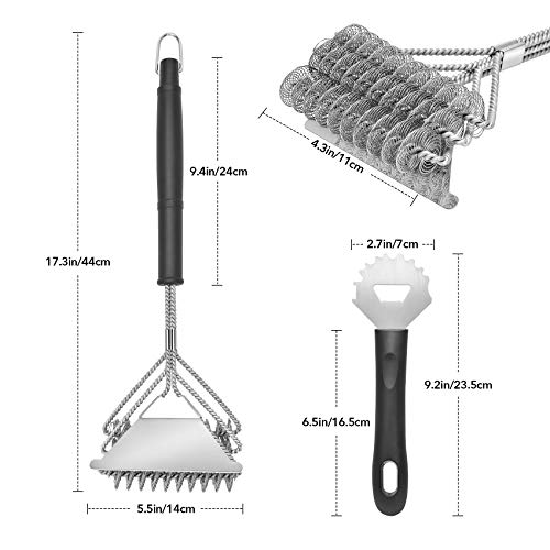 Skyflame Grill Cleaning Brush and Scraper Tool - 2pcs Bristle Free Stainless Steel BBQ Cleaner Set, Grill Grate Scraper with Bottle-Opener, Portable BBQ Accessories for Clean All Grill Grates