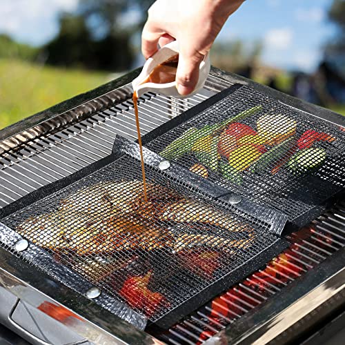 BBQ Mesh Grill Bags for Outdoor Grill Reusable, 3 Pack Non-Stick Barbecue Bags for Charcoal Gas Electric Grills Smokers BBQ Veggie Grill Bags for Cooking Vegetables Grilling Bag Pouches Heat-Resistant