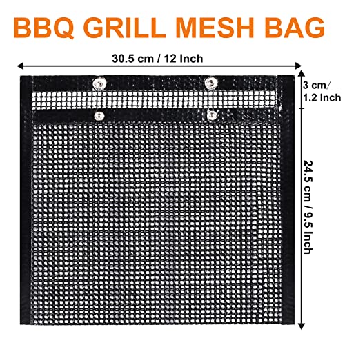 BBQ Mesh Grill Bags for Outdoor Grill Reusable, 3 Pack Non-Stick Barbecue Bags for Charcoal Gas Electric Grills Smokers BBQ Veggie Grill Bags for Cooking Vegetables Grilling Bag Pouches Heat-Resistant