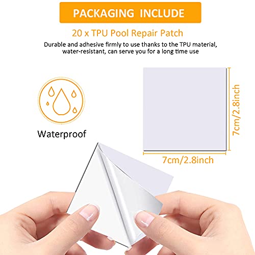 lwqoa 20 Pack TPU Repair Patch Self Adhesive Pool Patch Air Bed Patch Repair Kit for Swimming Pools Swimming Ring Air Bed Inflatable Boats Inflatable Toys 2.8 x 2.8 20 Count Pack of 1