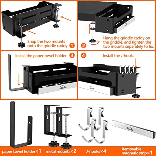 Griddle Caddy for Blackstone 28"/36" Griddles/Prep Cart, Grill Accessories Space Saving for Blackstone Griddle Accessories, BBQ Accessories Storage Box with Magnetic Tool Holder & Paper Towel Holder