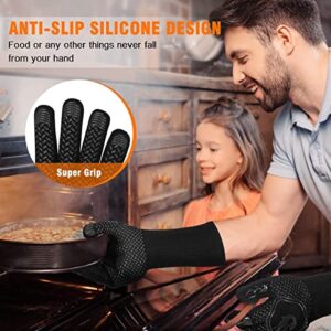 BBQ Grill Gloves Heat Resistant: 1472℉ High Temp Resistance Fireproof Glove for Grilling Smoking Barbecue - Washable Long Silicone Oven Mitts Extreme Hot Proof Mittens for Kitchen Cooking Baking 1