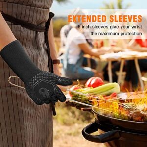 BBQ Grill Gloves Heat Resistant: 1472℉ High Temp Resistance Fireproof Glove for Grilling Smoking Barbecue - Washable Long Silicone Oven Mitts Extreme Hot Proof Mittens for Kitchen Cooking Baking 1