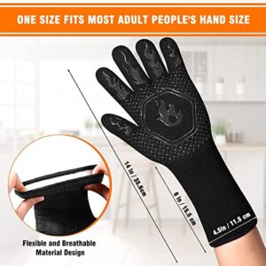 BBQ Grill Gloves Heat Resistant: 1472℉ High Temp Resistance Fireproof Glove for Grilling Smoking Barbecue - Washable Long Silicone Oven Mitts Extreme Hot Proof Mittens for Kitchen Cooking Baking 1