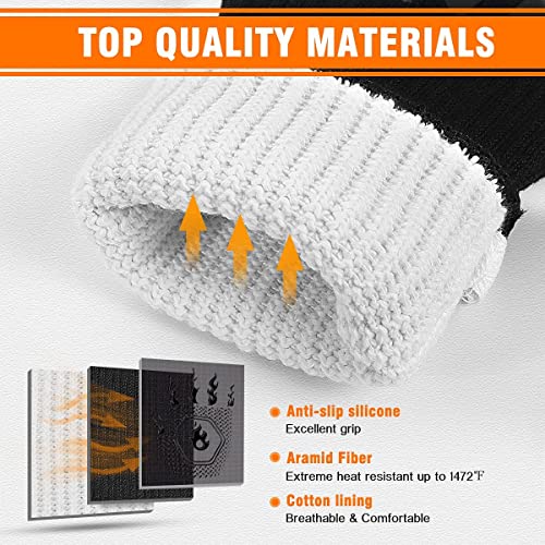 BBQ Grill Gloves Heat Resistant: 1472℉ High Temp Resistance Fireproof Glove for Grilling Smoking Barbecue - Washable Long Silicone Oven Mitts Extreme Hot Proof Mittens for Kitchen Cooking Baking 1