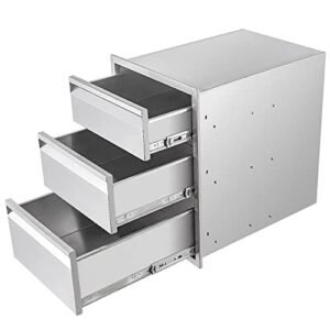 Atatod 14" W Outdoor Kitchen Drawer Stainless Steel BBQ Triple Drawer Flush Mount for Outdoor Kitchen Island(Overall Size:14" W x 21" H x 23" D inch)