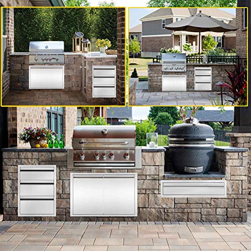 Atatod 14" W Outdoor Kitchen Drawer Stainless Steel BBQ Triple Drawer Flush Mount for Outdoor Kitchen Island(Overall Size:14" W x 21" H x 23" D inch)