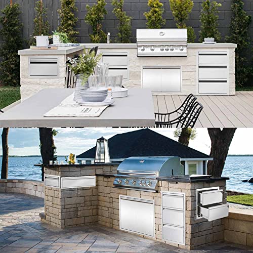Atatod 14" W Outdoor Kitchen Drawer Stainless Steel BBQ Triple Drawer Flush Mount for Outdoor Kitchen Island(Overall Size:14" W x 21" H x 23" D inch)