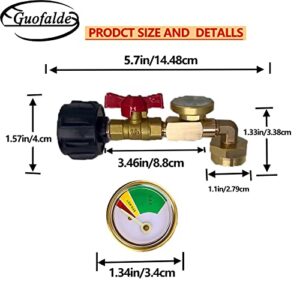 GUOFALDE QCC1 Propane Refill Elbow Adapter with Gauge and ON-Off Control Valve, 90 Degree Pressure Adapter, for 1LB Propane Tank to Be Refilled Gas from 5~40 LB Propane Tank