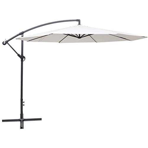 HLLNME 11.5ft Patio Offset Hanging Umbrella Deluxe Outdoor Cantilever Umbrella with Easy Tilt for Garden, Backyard, Patio, Pool, Sand White