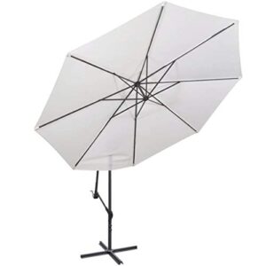 HLLNME 11.5ft Patio Offset Hanging Umbrella Deluxe Outdoor Cantilever Umbrella with Easy Tilt for Garden, Backyard, Patio, Pool, Sand White