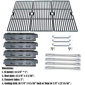 Direct Store Parts Kit DG158 Replacement for Charbroil 463420507, 463420509, 463460708,463460710 Gas Grill(SS Burner+SS Carry-Over Tubes+Porcelain Steel Heat Plate+Porcelain Cast Iron Cooking Grid)