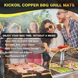 Grill Mats for Outdoor Grill BBQ Grill Mat Set of 3 Nonstick Copper Grill Mat Heavy Duty Reusable Barbecue Grill Sheets BBQ Accessories Grill Tools Works on Electric Grill Gas Charcoal RV Camping