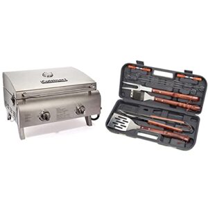cuisinart cgg-306 chef’s style portable propane tabletop 20,000, professional gas grill, two 10,000 btu burners, stainless steel & cgs-w13 wooden handle tool set (13-piece), black