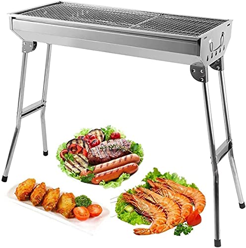 Charcoal Grill, Stainless Steel Camping Grill, Portable BBQ Grill Large Folding Barbecue Grill, Hibachi Grill for Outdoor Picnic, Patio, Garden Backyard & Camping, Suitable for 6 to 13 people