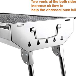 Charcoal Grill, Stainless Steel Camping Grill, Portable BBQ Grill Large Folding Barbecue Grill, Hibachi Grill for Outdoor Picnic, Patio, Garden Backyard & Camping, Suitable for 6 to 13 people