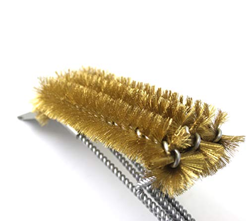 Heavy Duty BBQ Grill Brass Cleaning Brush with Built in Scraper - Large Triple - Headed Great for All Smoker Grill Grates Especially Gentle Delicate for Ceramic Griddles for Porcelain Grill Grate Gri