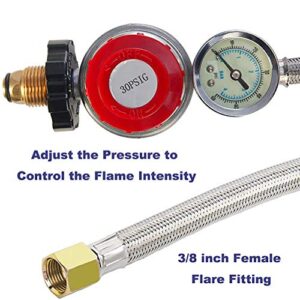 12 Foot High Pressure Adjustable Propane Regulator 0-30 PSI with Gauge 0~60PSI Gas Flow Indicator, Gas Cooker-3/8inch Female Flare Fitting, Stainless Steel Braided Hose and Gas Grill LP Regulator …