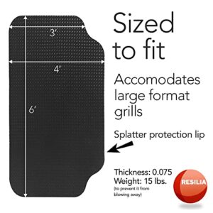 RESILIA - Large Under Grill Mat - Black Diamond Plate, 72 x 48 inches, 12-inch Splatter Protection Lip, for Outdoor Use