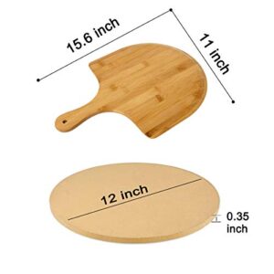 GEEBOBO Pizza Stone for Oven and Grill, Free Wooden Pizza Peel Paddle,Durable and Safe Pizza Stone for Grill,Thermal Shock Resistant Cordierite Cooking Stone,baking stone (12 inch)