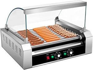 happygrill electric sausage grill stainless steel hot dog roller grill cooker, 1650w sausage grilling machine with 11 rollers for 30 hotdogs