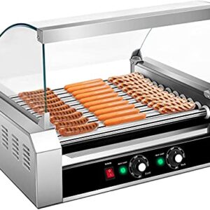 Happygrill Electric Sausage Grill Stainless Steel Hot Dog Roller Grill Cooker, 1650W Sausage Grilling Machine with 11 Rollers for 30 Hotdogs