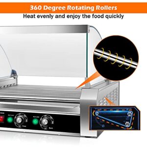 Happygrill Electric Sausage Grill Stainless Steel Hot Dog Roller Grill Cooker, 1650W Sausage Grilling Machine with 11 Rollers for 30 Hotdogs