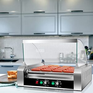 Happygrill Electric Sausage Grill Stainless Steel Hot Dog Roller Grill Cooker, 1650W Sausage Grilling Machine with 11 Rollers for 30 Hotdogs