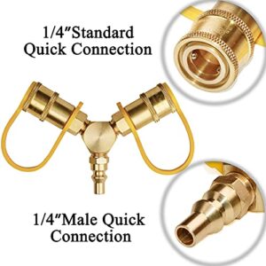 GCBSAEQ RV Propane Quick Connect Y Splitter Propane Splitter 1/4" Quick Connect Propane Hose Fittings Connector for Rv Stove/Camping Stove/BBQ/Grill/Heater/Trailer/Motorhome