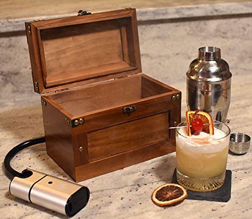 Cocktail Smoker Box Smoking Gun Wood Smoke Infuser I Indoor Smoker Wooden Box 9”x 5” x 6” with Smoke Infuser 4.7” x 2.4” x 1.4” I Portable Smoke Generator Smoking Accessories