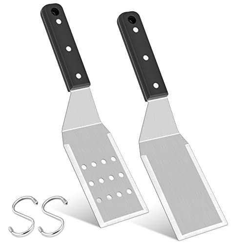 Joyfair Metal Spatulas for Griddle Set of 2, Stainless Steel Slotted Spatula for BBQ Flat Top Grilling/ Kitchen Cooking, Griddle Turner Flipper with Riveted Handle for Burger Cookie Brownie Pancake