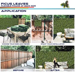 Windscreen4less Artificial Faux Ivy Leaf Decorative Fence Screen 20'' x 20" Boxwood/Milan Leaves Fence Patio Panel, Ficus 21 Pieces