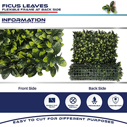 Windscreen4less Artificial Faux Ivy Leaf Decorative Fence Screen 20'' x 20" Boxwood/Milan Leaves Fence Patio Panel, Ficus 21 Pieces