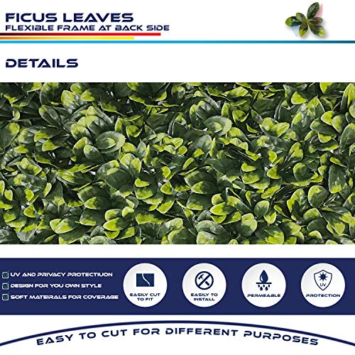 Windscreen4less Artificial Faux Ivy Leaf Decorative Fence Screen 20'' x 20" Boxwood/Milan Leaves Fence Patio Panel, Ficus 21 Pieces