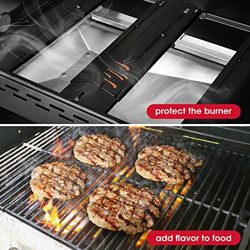 Unicook Heavy Duty Adjustable Porcelain Steel Grill Heat Plate Shield Replacement, Heat Tent, Flavorizer Bar, Burner Cover, Flame Tamer for Gas Grill, Extends from 11.75" up to 21" L, 3 Pack