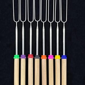 HOOPLE 8PC Marshmallows Roasting Sticks - Essential Camping Accessory 32In Extendable Stainless Steel Fork, Smores Kit, Smores Skewers for Fire Pit Kit, Hot Dogs & Smores Sticks.