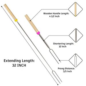 HOOPLE 8PC Marshmallows Roasting Sticks - Essential Camping Accessory 32In Extendable Stainless Steel Fork, Smores Kit, Smores Skewers for Fire Pit Kit, Hot Dogs & Smores Sticks.