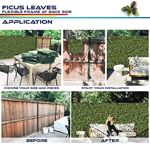 Windscreen4less Artificial Faux Ivy Leaf Decorative Fence Screen 20'' x 20" Boxwood/Milan Leaves Fence Patio Panel, Ficus 4 Pieces