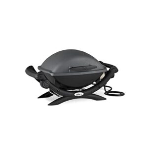 Weber Q 1400 Electric Grill (Black) with Portable Cart and Grill Cover Bundle (3 Items)