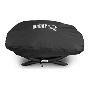 Weber Q 1400 Electric Grill (Black) with Portable Cart and Grill Cover Bundle (3 Items)