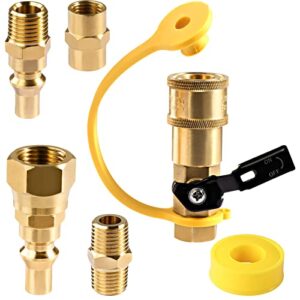 1/4″ propane quick connect fittings, adapter shutoff valve 3/8″ flare x 1/4″ npt male pipe half-union fitting, quick connect plug with 4pcs 3/8″ female flare assembly kit for rv, trailer, bbq