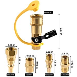 1/4" Propane Quick Connect Fittings, Adapter Shutoff Valve 3/8" Flare x 1/4" NPT Male Pipe Half-Union Fitting, Quick Connect Plug with 4PCS 3/8" Female Flare Assembly Kit for RV, Trailer, BBQ