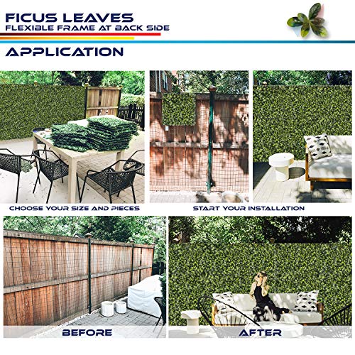 Windscreen4less Artificial Faux Ivy Leaf Decorative Fence Screen 20'' x 20" Boxwood/Milan Leaves Fence Patio Panel, Ficus 15 Pieces