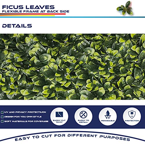 Windscreen4less Artificial Faux Ivy Leaf Decorative Fence Screen 20'' x 20" Boxwood/Milan Leaves Fence Patio Panel, Ficus 15 Pieces