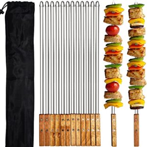 acroyan 12 pack kebab skewers 23.5 inch grill skewers stainless steel bbq barbecue sticks flat skewer heavy duty large wide reusable with nonslip wooden handle for kabob shrimp chicken beef vegetable