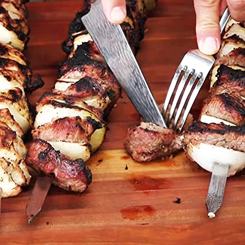 Acroyan 12 Pack Kebab Skewers 23.5 Inch Grill Skewers Stainless Steel BBQ Barbecue Sticks Flat Skewer Heavy Duty Large Wide Reusable with Nonslip Wooden Handle for Kabob Shrimp Chicken Beef Vegetable