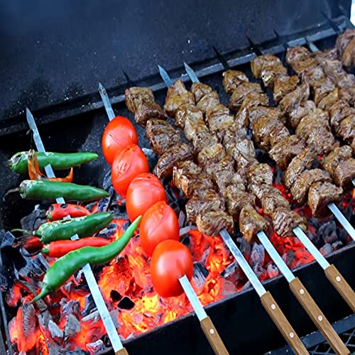 Acroyan 12 Pack Kebab Skewers 23.5 Inch Grill Skewers Stainless Steel BBQ Barbecue Sticks Flat Skewer Heavy Duty Large Wide Reusable with Nonslip Wooden Handle for Kabob Shrimp Chicken Beef Vegetable