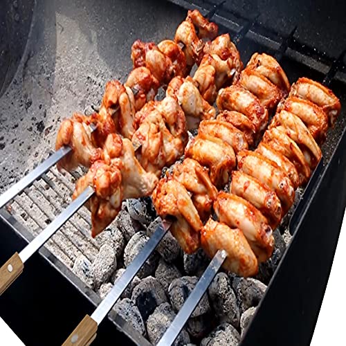 Acroyan 12 Pack Kebab Skewers 23.5 Inch Grill Skewers Stainless Steel BBQ Barbecue Sticks Flat Skewer Heavy Duty Large Wide Reusable with Nonslip Wooden Handle for Kabob Shrimp Chicken Beef Vegetable