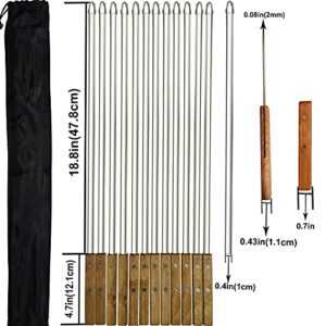 Acroyan 12 Pack Kebab Skewers 23.5 Inch Grill Skewers Stainless Steel BBQ Barbecue Sticks Flat Skewer Heavy Duty Large Wide Reusable with Nonslip Wooden Handle for Kabob Shrimp Chicken Beef Vegetable