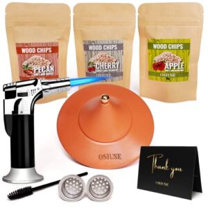 osiuse cocktail smoker kit with torch, 3 wood chips, stainless steel filter, and instruction manual – perfect for infusing cocktails, whiskey, bourbon, and more – great for home parties, bars, and gifts for men
